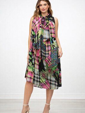 Simon Chang Summer Dress Size 8 Artsy Funky Mixed Media Patchwork